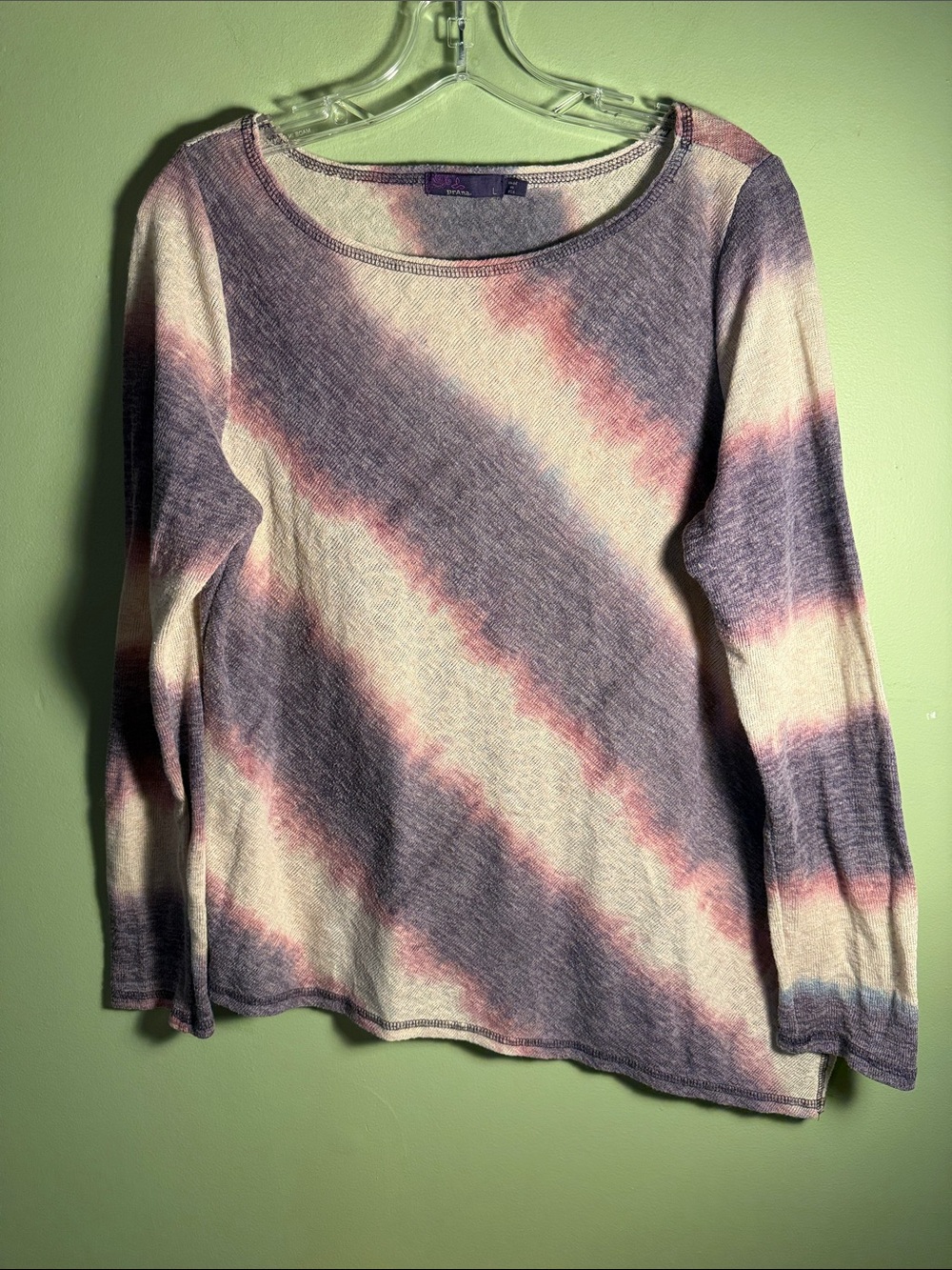 Prana Tie-Dye Crewneck Top- Purple, Pink, Cream